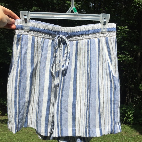 Blue White Striped Flowy Drawstring Shorts - Picture 1 of 4